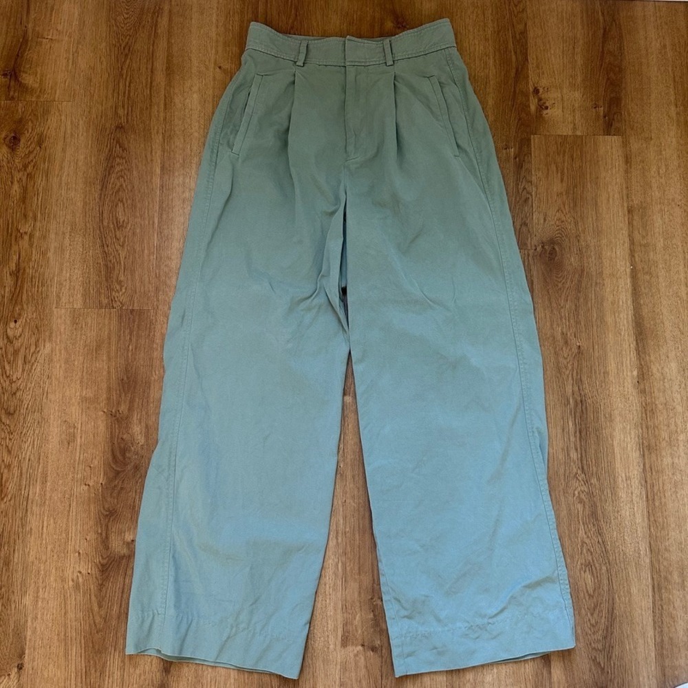 Everlane Sage Green High Rise Wide Leg Pleated Trouser Size 0S